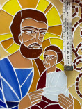 Quadro em mosaico de São José e Menino Jesus