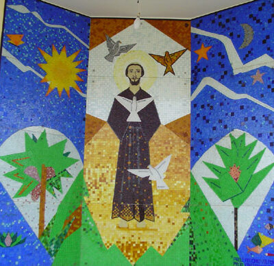 Painel de arte sacra em mosaico de vidro para igreja