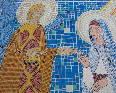 Painel de arte sacra em mosaico de vidro para igreja